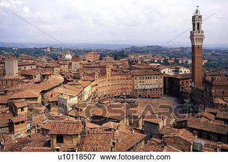 Stock Photo - Siena, view of Campo and Torre Mangia. Fotosearch