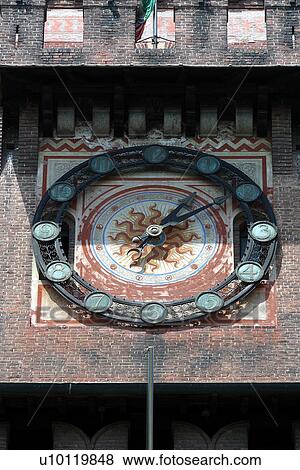 Stock Photo - Castello Sforzesca- detail clock. Fotosearch