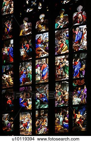 Picture -  Duomo-stained glass windows. Fotosearch