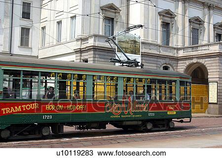 Tourist tram in front of La Scala View Large Photo Image Stock Image - Tourist tram in front of La Scala. Fotosearch