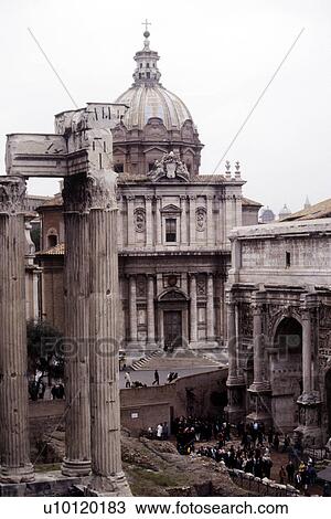 Stock Image - Church of Santi Luca e Martina and Arch of Septimus Severus . Fotosearch
