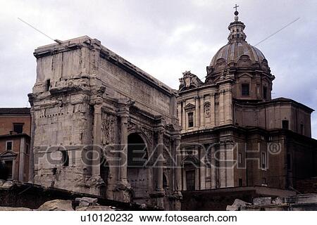 Church of Santi Luca e Martina and Arch of Septimus Severus on left View Large Photo Image Stock Image - Church of Santi Luca e Martina and Arch of Septimus Severus on left. Fotosearch