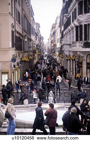 Stock Photograph - Lower end of Spanish Stepstowards Via Condotti. Fotosearch