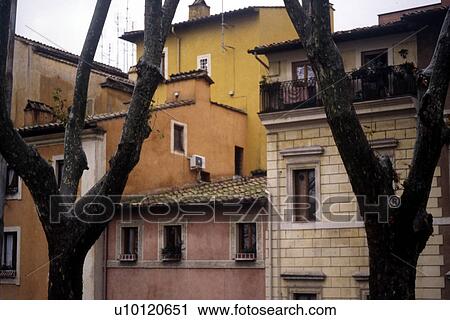 Stock Image - Lungotevere houses. Fotosearch