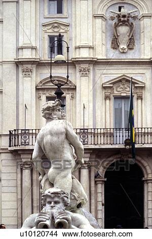 Picture - Piazza Navona-detail of Bernini Fontana del Moro. Fotosearch