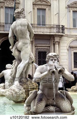 Stock Image - Piazza Navona-detail of Bernini Fontana del Moro. Fotosearch