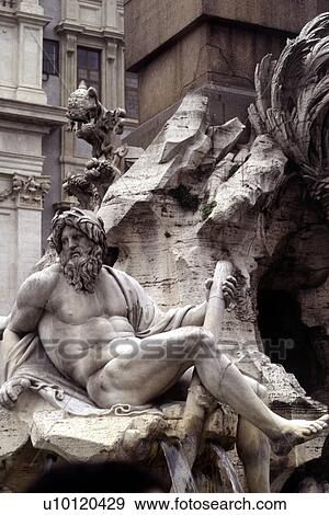 Stock Photo - Piazza Navona-detail of Bernini River fountain. Fotosearch