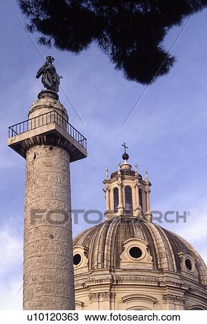 Stock Image - Trajan's Column and Church dome behind. Fotosearch