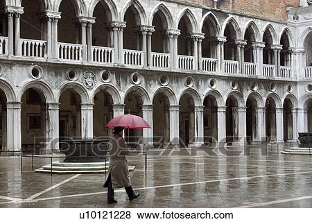 Stock Photo - Colonnade of inside courtyard of Doges Palace. Fotosearch