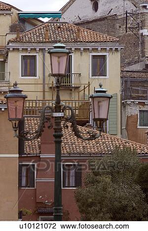 Stock Image - yellow and red buildings. Fotosearch
