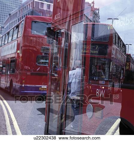 Stock Photo - Double-decker buses in London.. Fotosearch