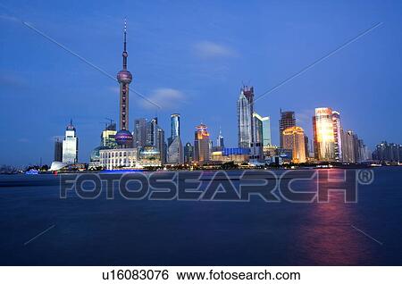 China, Beijing, View of Pudong and river Huangpu from bund, night View Large Photo Image Stock Photograph - China, Beijing, View of Pudong and river Huangpu from bund, night. Fotosearch