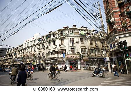 China, Shanghai, old apartment buildings and street View Large Photo Image Stock Image - China, Shanghai, old apartment buildings and street. Fotosearch