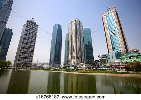 China, Shanghai, skyscrapers in business district View Large Photo Image Stock Photo - China, Shanghai, skyscrapers in business district. Fotosearch
