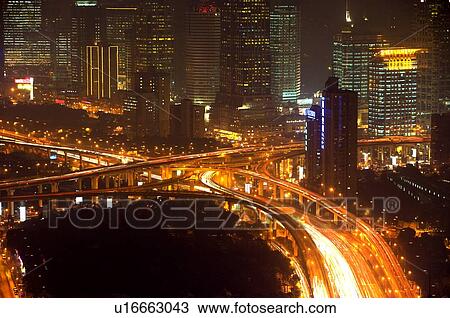 China, Shanghai, traffic scene at night View Large Photo Image Stock Image - China, Shanghai, traffic scene at night. Fotosearch