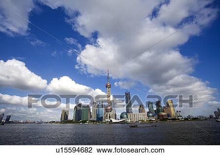 China, Shanghai, View of Pudong and river Huangpu under sky View Large Photo Image Stock Image - China, Shanghai, View of Pudong and river Huangpu under sky. Fotosearch