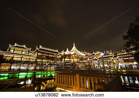 China, Shanghai, Yu Garden at night View Large Photo Image Stock Image - China, Shanghai, Yu Garden at night. Fotosearch