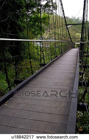 Taiwan, Mingde Reservoir, Suspension Bridge View Large Photo Image Stock Photo - Taiwan, Mingde Reservoir, Suspension Bridge. Fotosearch