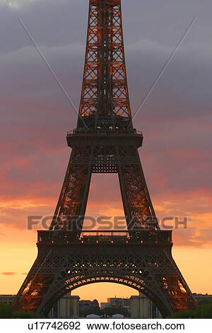 Stock Image - Eiffel, day, establishment, dawn, tower, landmark. Fotosearch