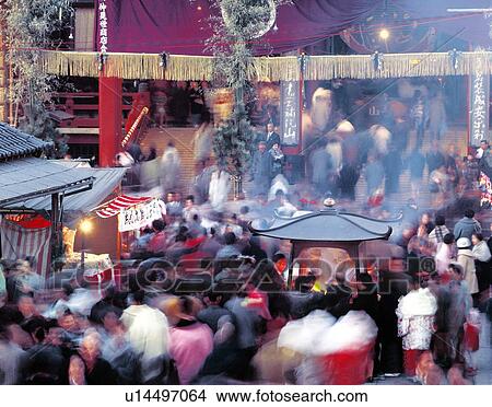 Picture - Asakusa Temple on New Year's Day . Fotosearch
