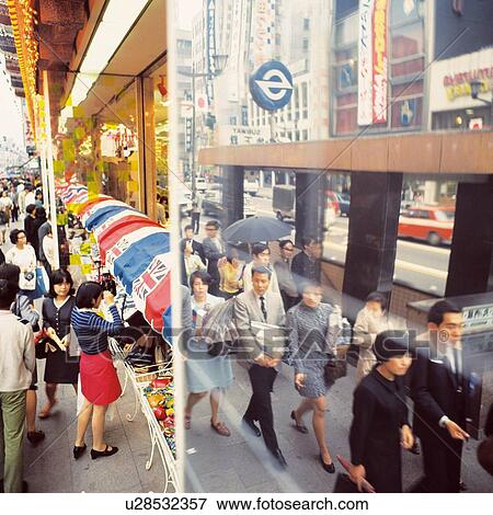 Busy street of Ginza in Showa View Large Photo Image Stock Photo - Busy street of Ginza in Showa. Fotosearch