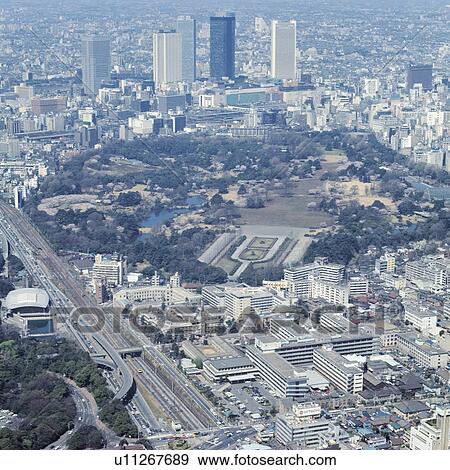 Shinjukugyoen Park from the air View Large Photo Image Stock Photo - Shinjukugyoen Park from the air. Fotosearch