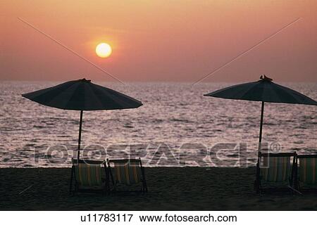 Beach Umbrella and Deckchair, Rear View View Large Photo Image Stock Photo - Beach Umbrella and Deckchair, Rear View. Fotosearch