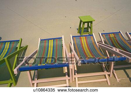 Stock Photography - Deckchair on Beach, High Angle View. Fotosearch