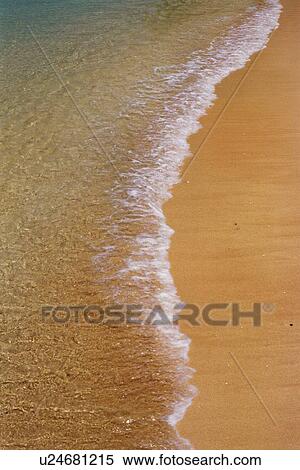 Stock Photography - Gentle Waves Lapping at the Sandy Beach, High Angle View. Fotosearch