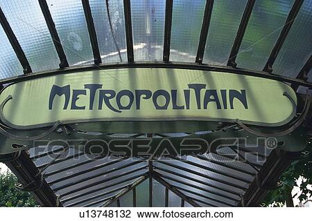Stock Image - Closed Up Image of a Signboard of a Subway Station, Low Angle View, Paris, France. Fotosearch