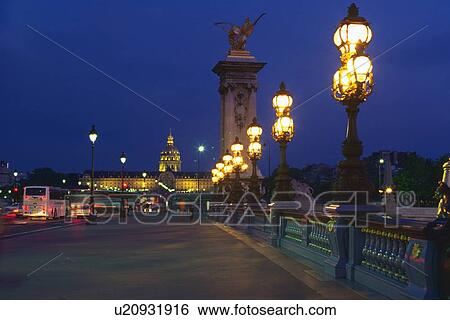 Image of a Decorated Bridge at Night, the Lamps Glowing, Front View, Paris, France View Large Photo Image Stock Photograph - Image of a Decorated Bridge at Night, the Lamps Glowing, Front View, Paris, France. Fotosearch