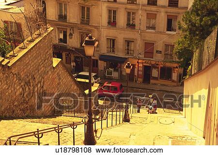 Stock Photo - Image of a Step Near the Montmartre, High Angle View, Paris, France. Fotosearch