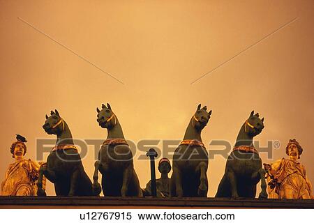 Stock Photography - Image of Several Black and Golden Statues of Horses and Angels, Low Angle View, Front View, Paris, France. Fotosearch