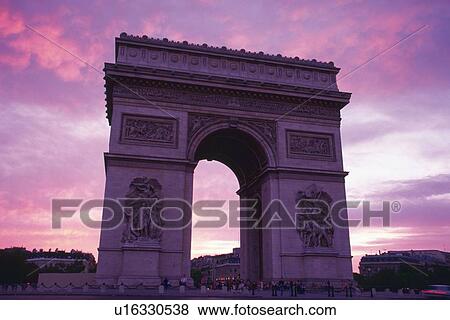 Image of the Arc de Triomphe By Sunset, the Sky Colored Purple and Pink, Low Angle View, Paris, France View Large Photo Image Stock Photo - Image of the Arc de Triomphe By Sunset, the Sky Colored Purple and Pink, Low Angle View, Paris, France. Fotosearch