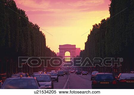 Image of the Champs Elysee and a Traffic Jam, the Arc de Triomphe Visible in the Background, Front View, Far View, Paris, France View Large Photo Image Stock Photography - Image of the Champs Elysee and a Traffic Jam, the Arc de Triomphe Visible in the Background, Front View, Far View, Paris, France. Fotosearch