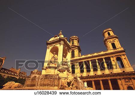 Stock Photo - Image of the Saint-Sulpice Church Under a Grey Sky, Low Angle View, Paris, France. Fotosearch