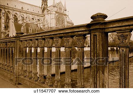 Stock Photo - Closed Up Image of a Territory Made of Stone, Next to a Cathedral, Side View, Paris, France, Sepia. Fotosearch