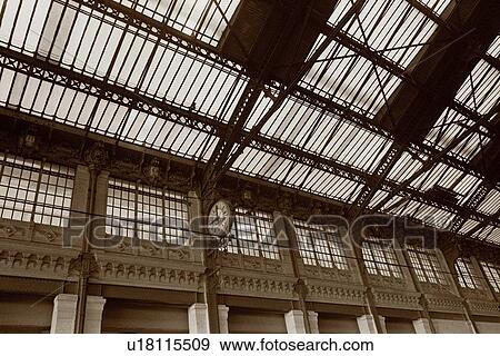 Stock Photo - Closed Up Image of the Ceiling of a Station, Low Angle View, Paris, France. Fotosearch