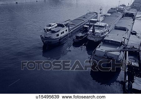 Stock Photo - Image of Several Boats at the Harbor, Paris, France, High Angle View, Paris, France. Fotosearch