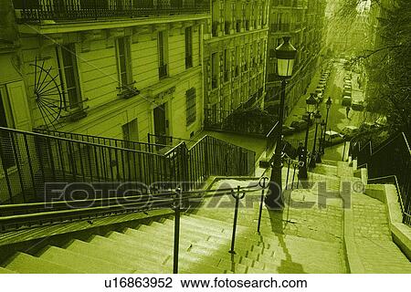 Stock Image - Image of Several Steps and Apartment Houses, Paris, France, High Angle View, Toned Image. Fotosearch