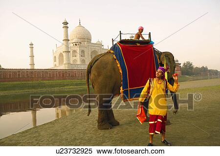 Stock Photography - Young man standing on the riverbank, Taj Mahal, Agra, Uttar Pradesh, India. Fotosearch