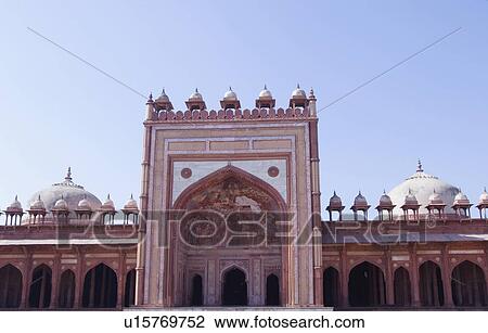 Stock Image - Low angle view of a mosque, Jami Masjid, Fatehpur Sikri, Uttar Pradesh, India. Fotosearch