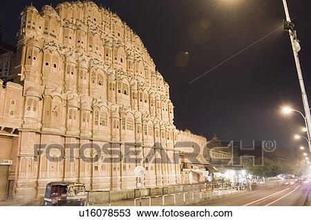 Low angle view of a palace at night, Hawa Mahal, Jaipur, Rajasthan, India View Large Photo Image Stock Image - Low angle view of a palace at night, Hawa Mahal, Jaipur, Rajasthan, India. Fotosearch