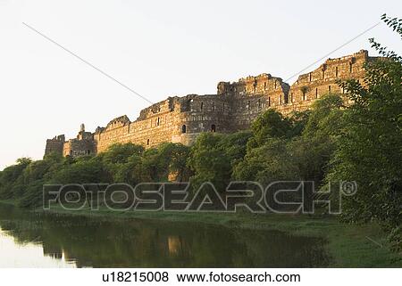 Panoramic view of a moat outside a fort, Old Fort, New Delhi, India View Large Photo Image Stock Photo - Panoramic view of a moat outside a fort, Old Fort, New Delhi, India. Fotosearch