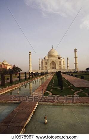 Stock Photo - Pond in front of a mausoleum, Taj Mahal, Agra, Uttar Pradesh, India. Fotosearch
