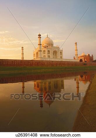Stock Photo - Reflection of a mausoleum in water, Taj Mahal, Agra, Uttar Pradesh, India. Fotosearch