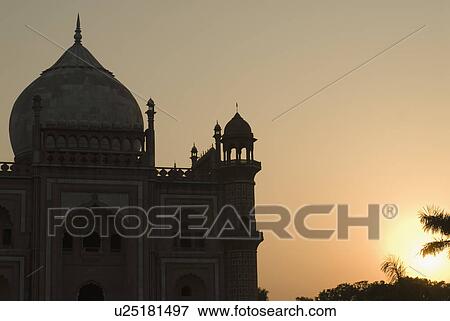 Stock Photo - Silhouette of a monument at dusk, Safdarjung Tomb, New Delhi, India. Fotosearch