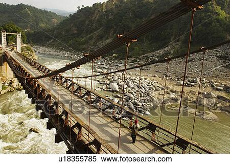 Stock Photography - Bridge across a river, Chamba, Himachal Pradesh, India. Fotosearch