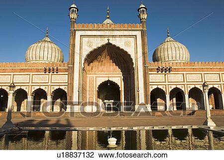 Stock Image - Facade of a mosque, Jama Masjid, New Delhi, India. Fotosearch