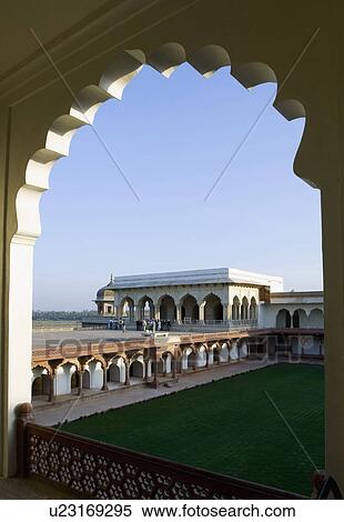 Stock Photography - Garden of a fort viewed through an arch, Diwan-I-Khas, Agra Fort, Agra, Uttar Pradesh, India. Fotosearch
